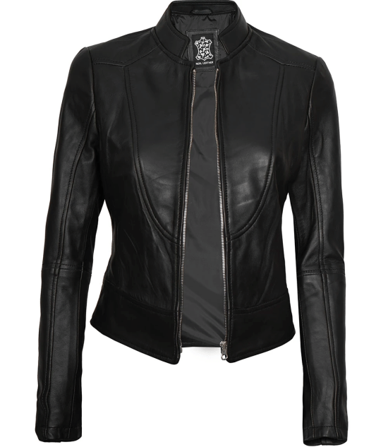 Amy Womens Black Cafe Racer Leather Jacket